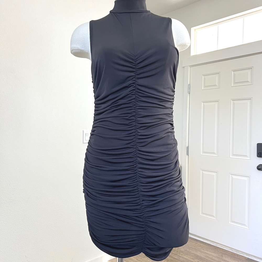 Y2K Sleeveless Mock Neck Ruched Bodycon Dress Size L Grunge goth alt whimsy vamp